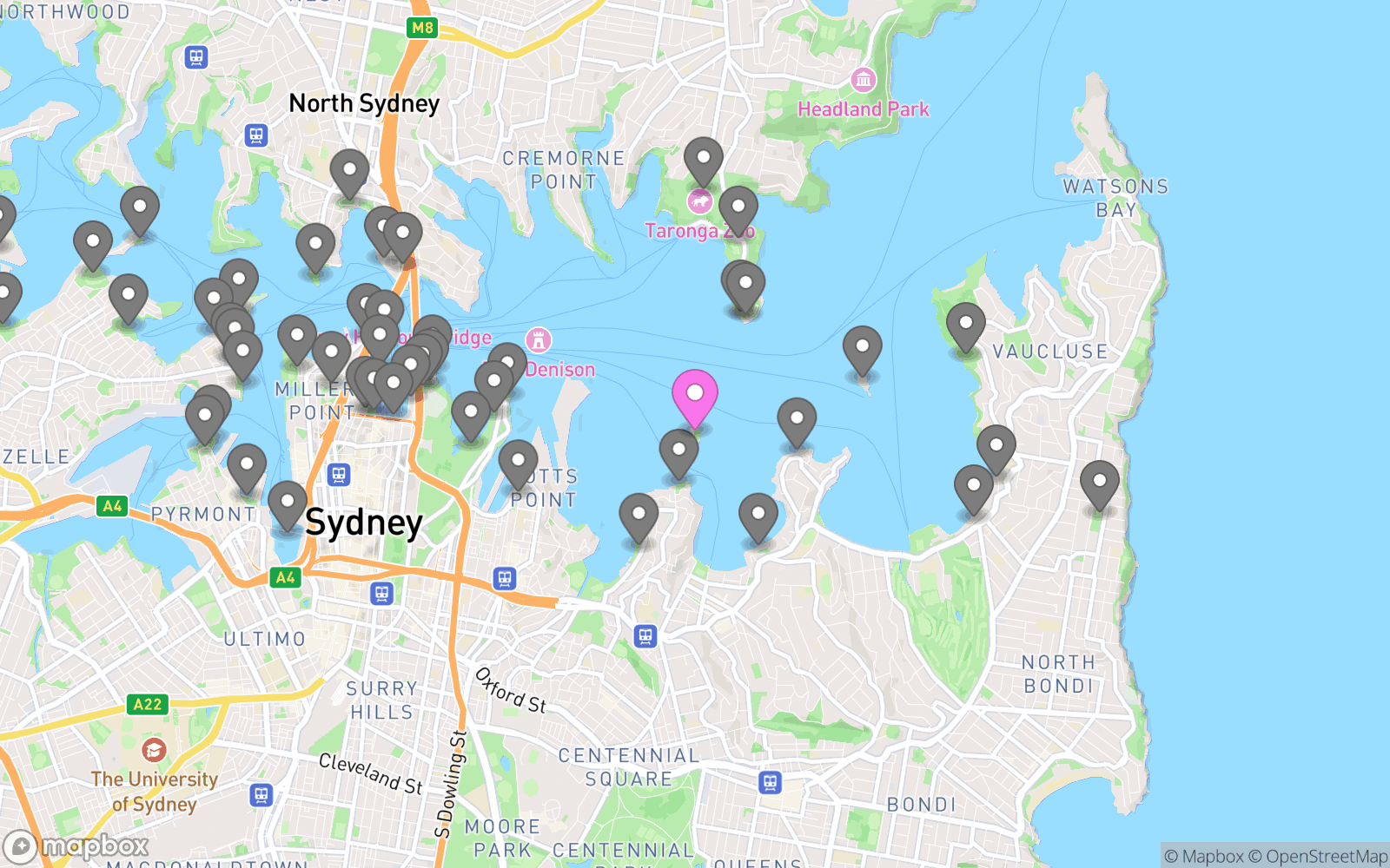 Map showing Clark Island and nearby vantage points