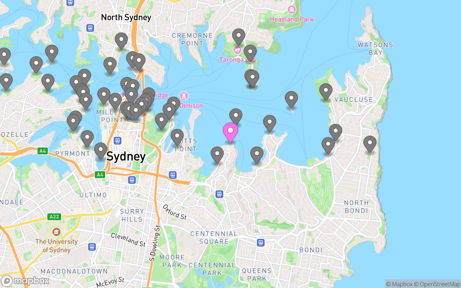 Map showing McKell Park and nearby vantage points